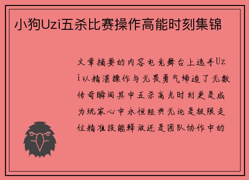 小狗Uzi五杀比赛操作高能时刻集锦